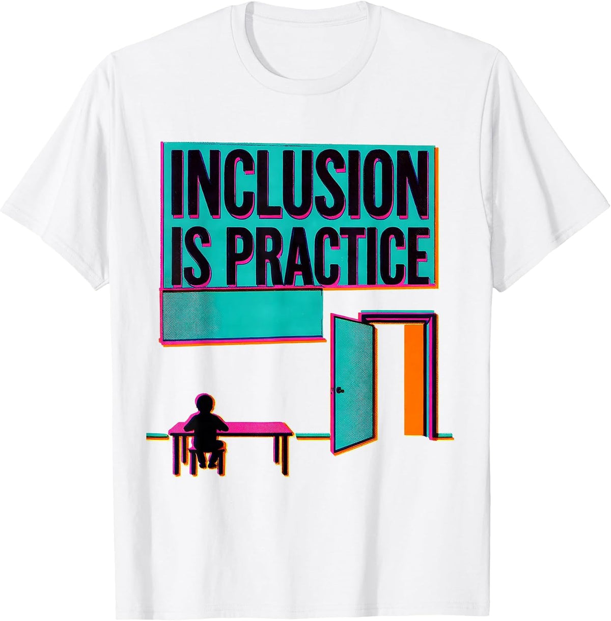 Men's Inclusion Is Practice Risograph Special Education Teacher T-Shirt - White