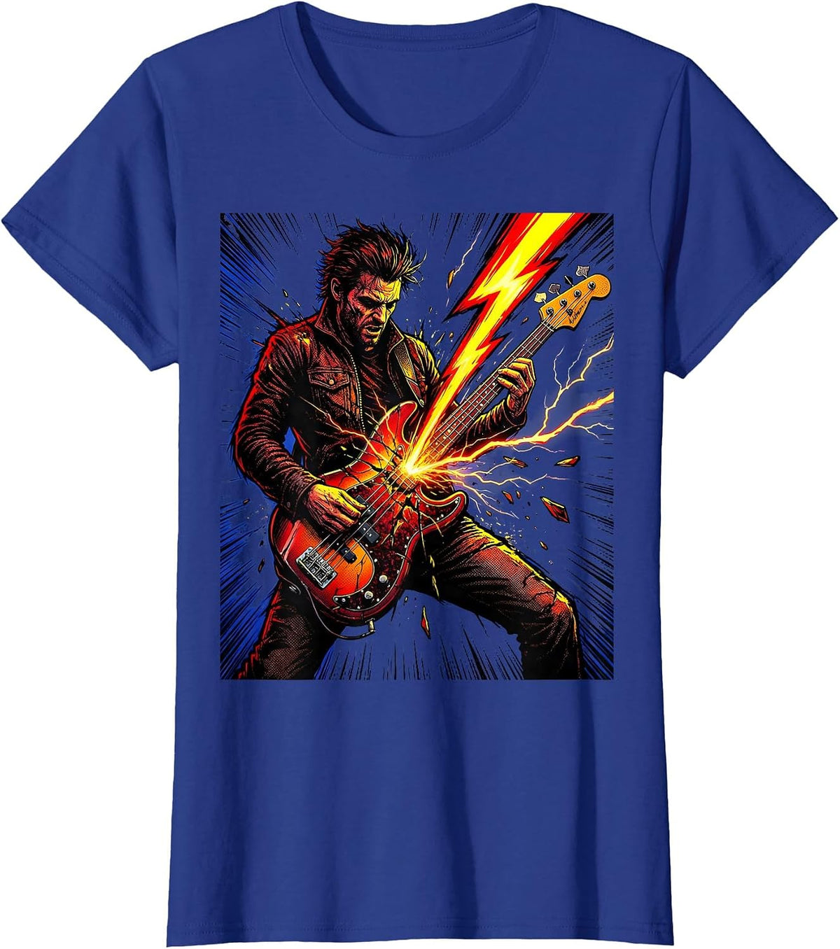 Women's Bassist Lightning Bolt Bass Guitar Rock Band Tee T-Shirt - Royal Blue