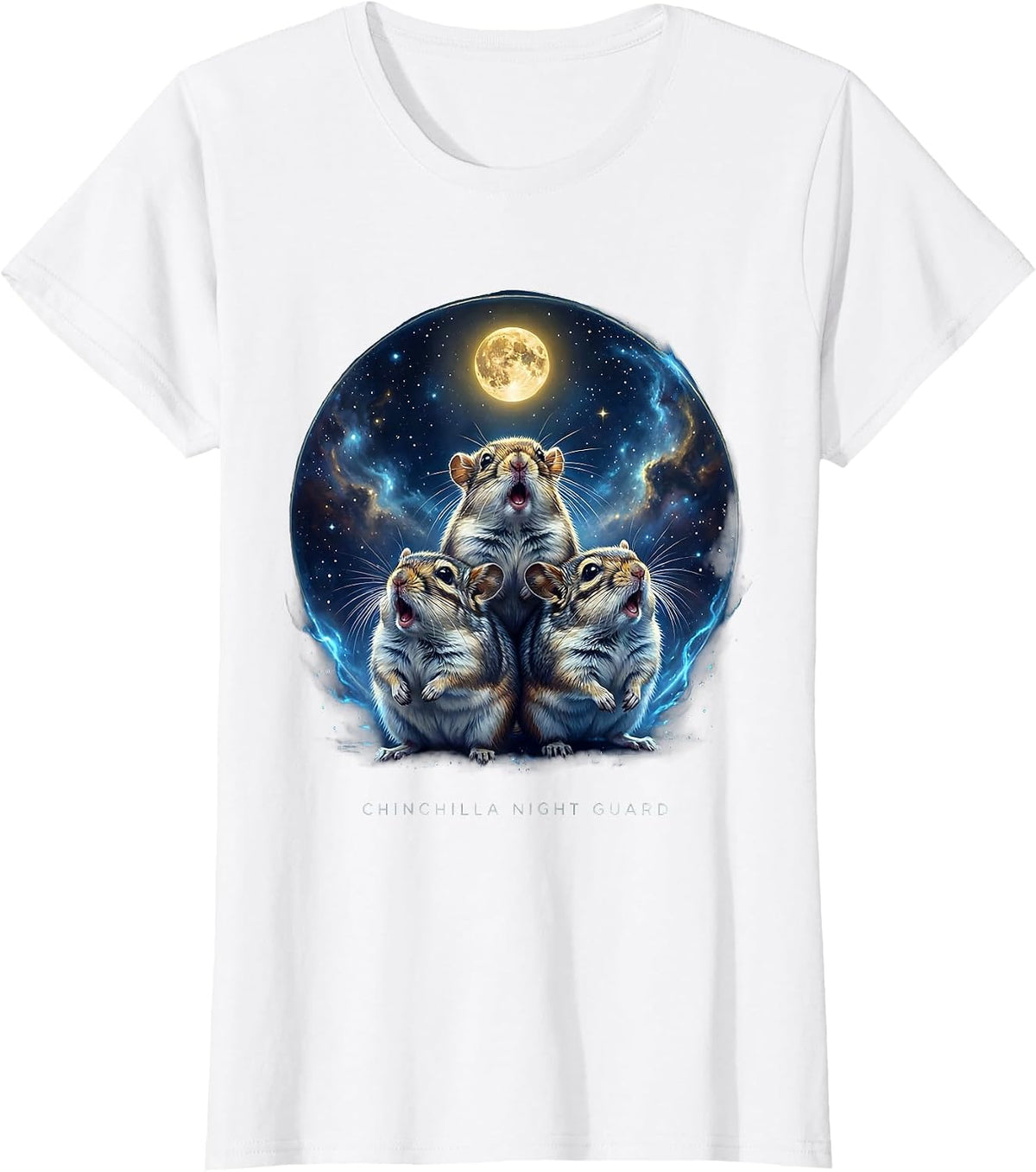 Chinchilla Night Guard Cosmic Absurdist Meme Animal Lover T-Shirt - White
