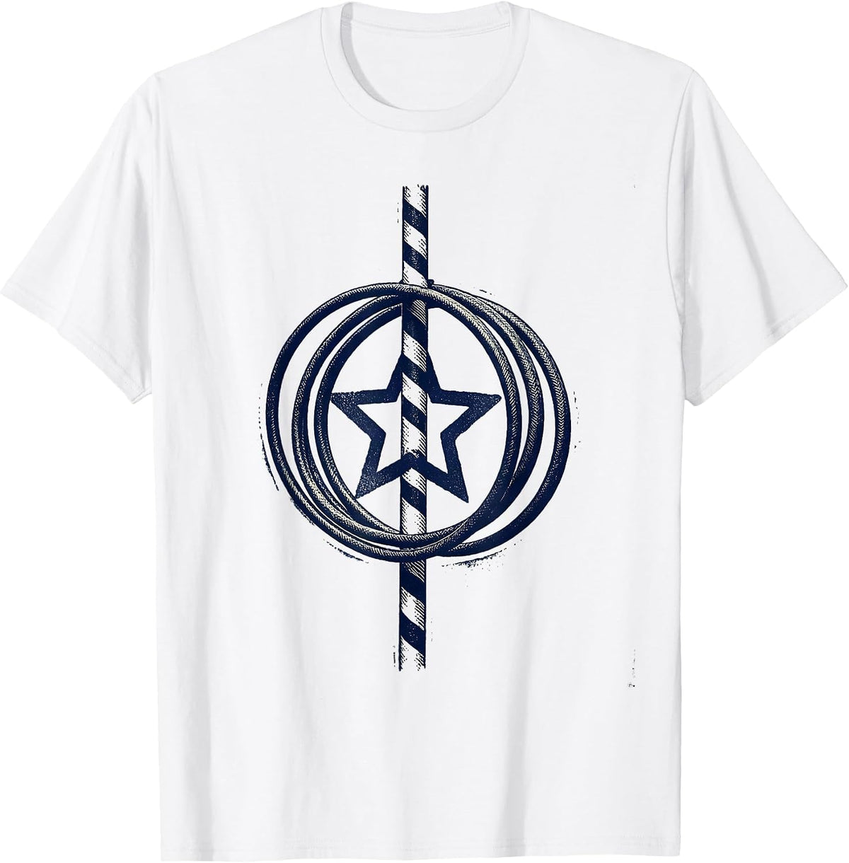 Men's Interlocked Aerial Hoops Rubber Stamp Circus Party Costume T-Shirt - White