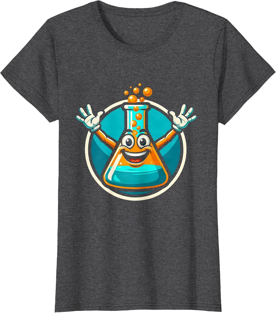 Women's Chemistry Flask Bubbling Colorful Liquid Science Art T-Shirt - Dark Heather Grey