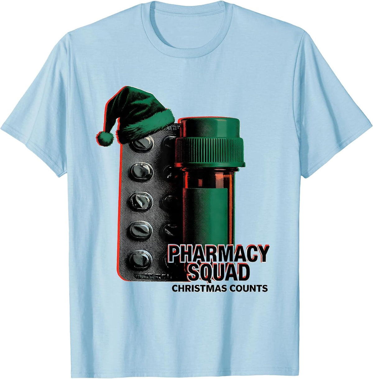 Men's Pharmacy Squad Christmas Counts Funny Pharmacist Tech T-Shirt - Baby Blue