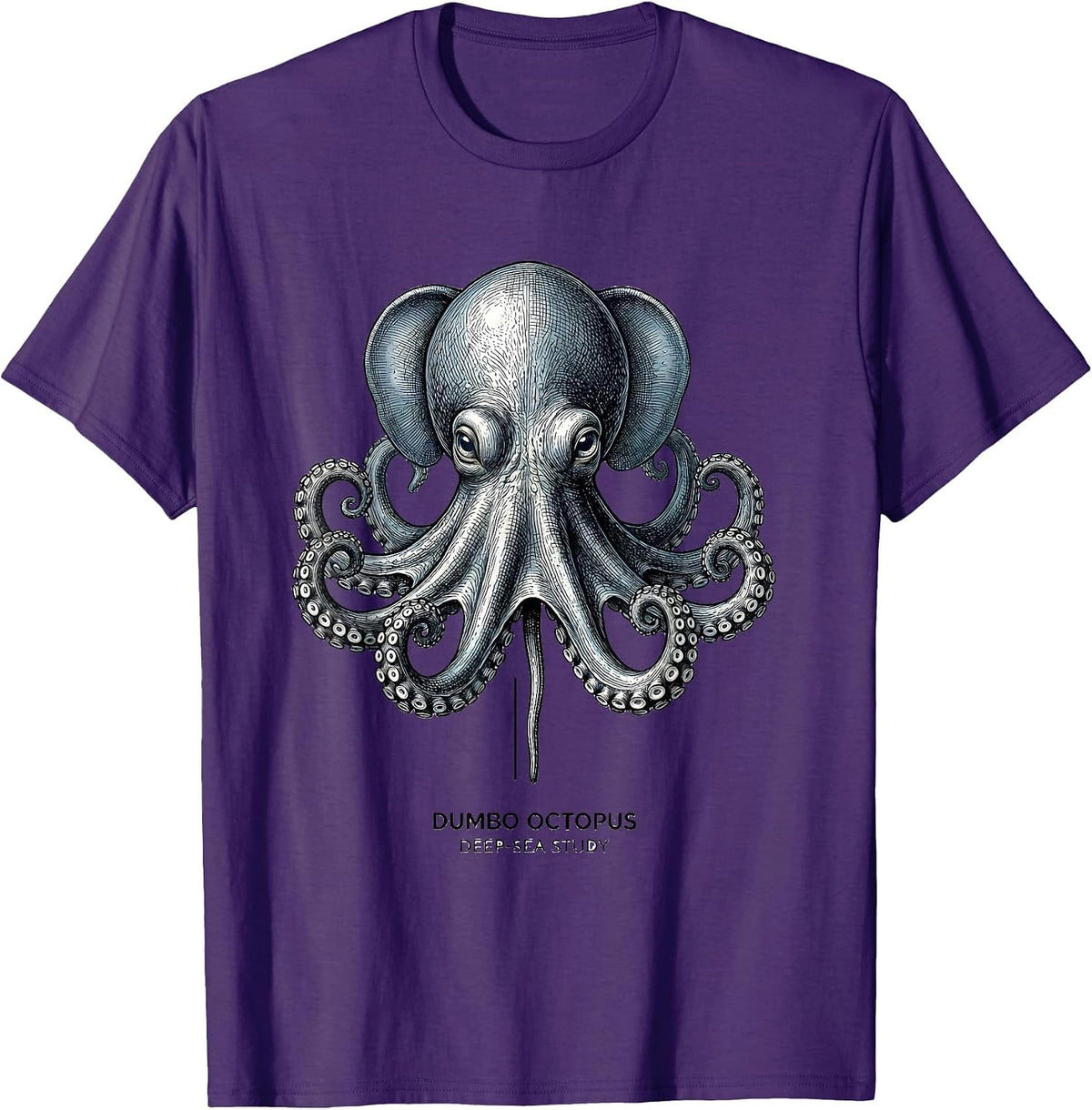 Men's Dumbo Octopus Deep-Sea Study Vintage Octopus Illustration T-Shirt - Purple