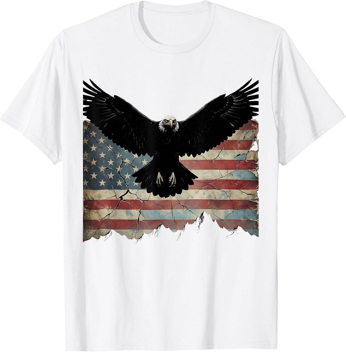 Men's Bald Eagle Soaring Over Mountain Peaks USA T-Shirt - White