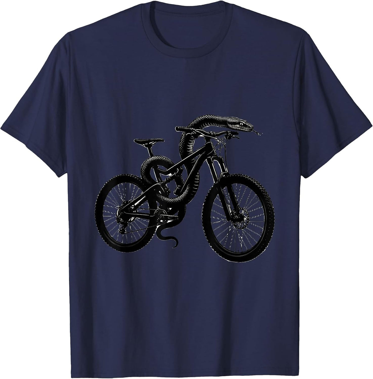 Snake Coiled Around Mountain Bike Frame Graphic T-Shirt - Navy Blue