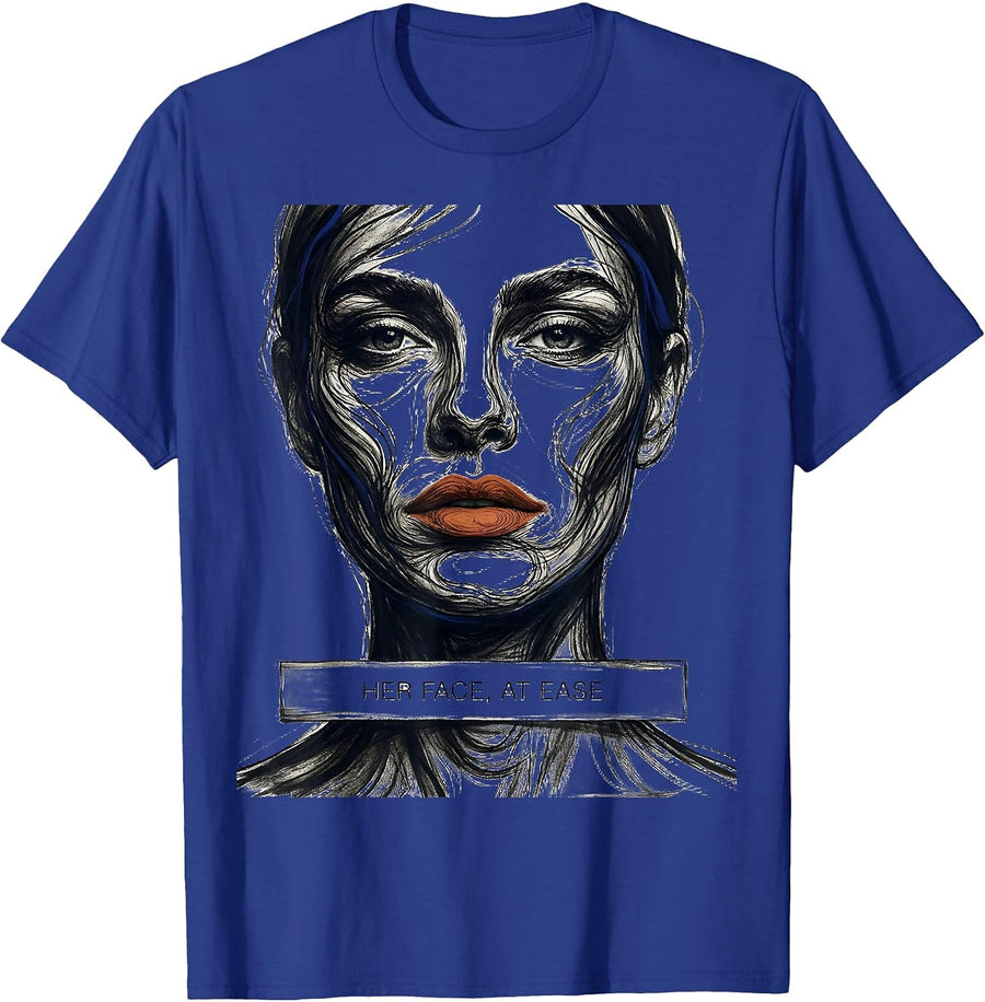 Her Face At Ease Abstract Fashion Designer Artwork T-Shirt - Royal Blue