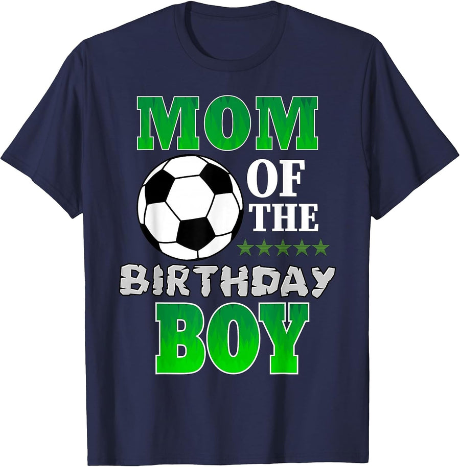 Mom of the Birthday Boy Soccer Stars Outfit T-Shirt - Navy Blue