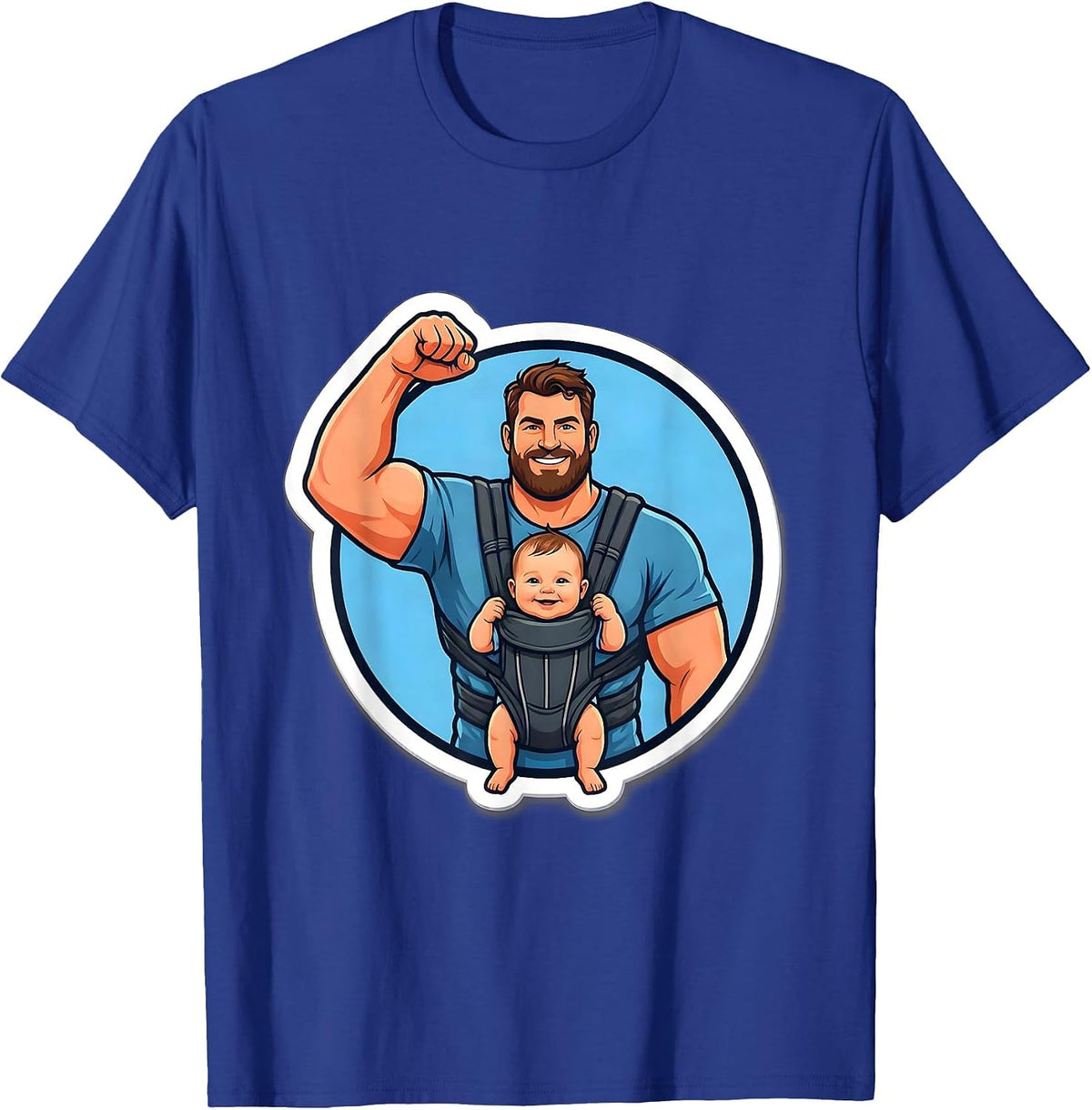 Men's Dad Baby Carrier Bicep Curl Funny Graphic Tee T-Shirt - Royal Blue