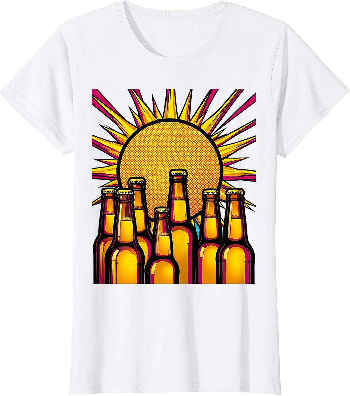 Sunset Beer Bottles Graphic Tee T-Shirt - White