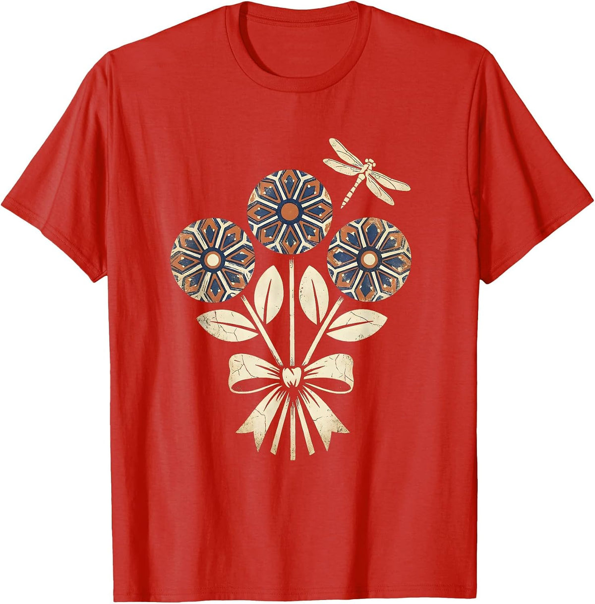 Men's Colorful Talavera Pottery Floral Mexican Design T-Shirt - Red
