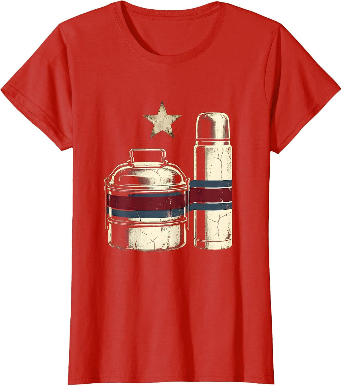 Labor Day Lunch Pail and Thermos Illustration T-Shirt - Red