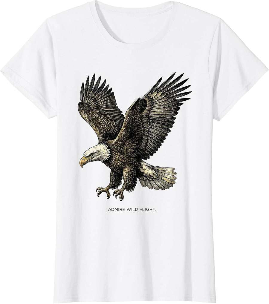 Women's I Admire Wild Flight Majestic Bald Eagle Wildlife Art T-Shirt - White