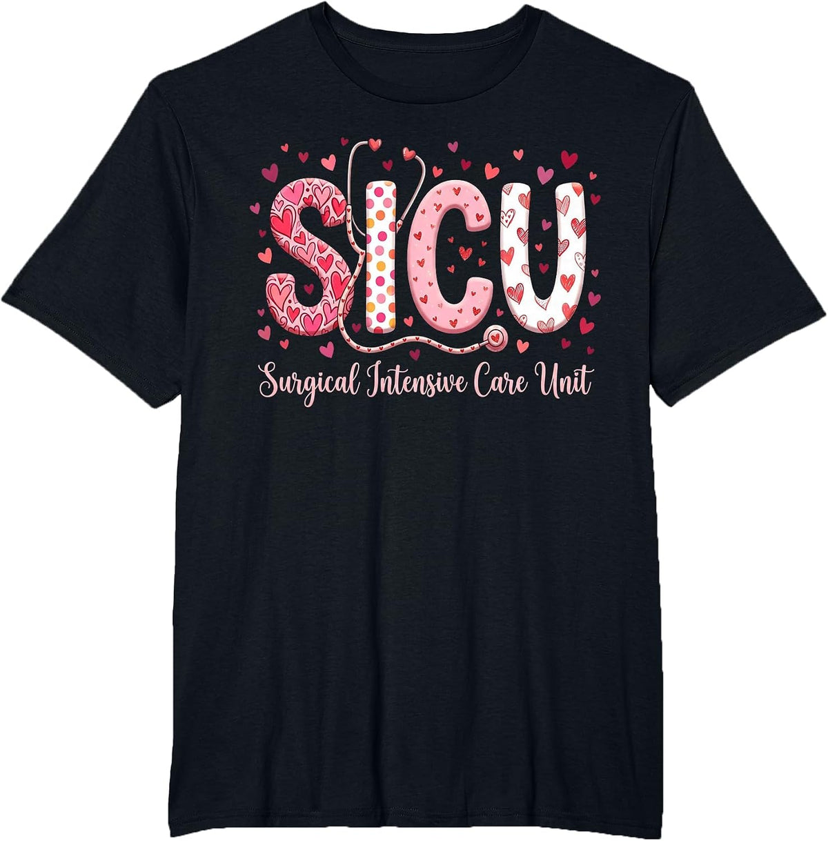 Heart Surgical Intensive Care Unit Valentines SICU Nurse T-Shirt - Black