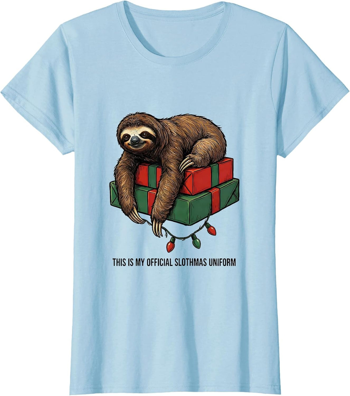 This Is My Official Slothmas Uniform Funny Sloth Christmas T-Shirt - Baby Blue