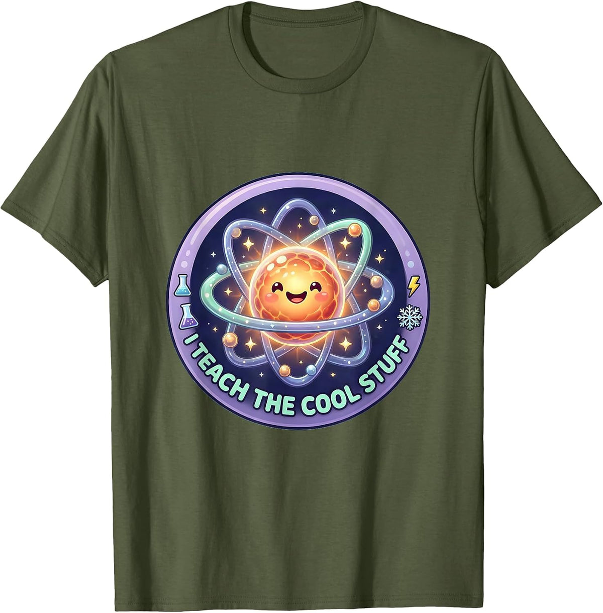 Men's I Teach The Cool Stuff Science Teacher Design T-Shirt - Olive Green