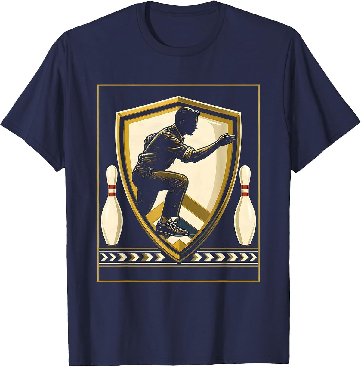 Retro Bowler Mid-Release Classic Bowling Art T-Shirt - Navy Blue