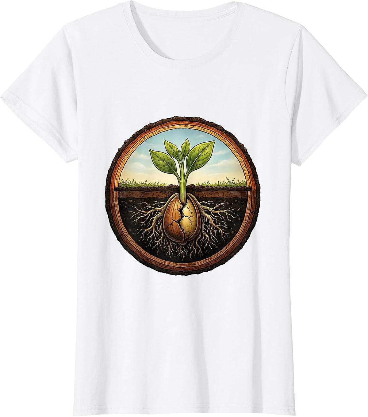 Seed To Sprout Growth Illustration Graphic T-Shirt - White