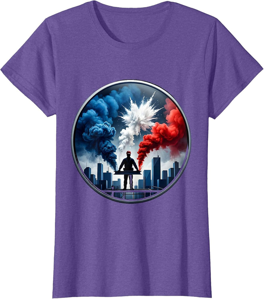Construction Worker City Skyline We The People T-Shirt - Purple Heather