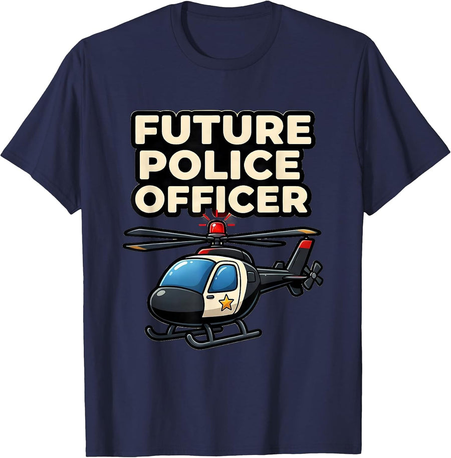 Future Police Officer Cartoon Police Helicopter Kids Costume T-Shirt - Navy Blue