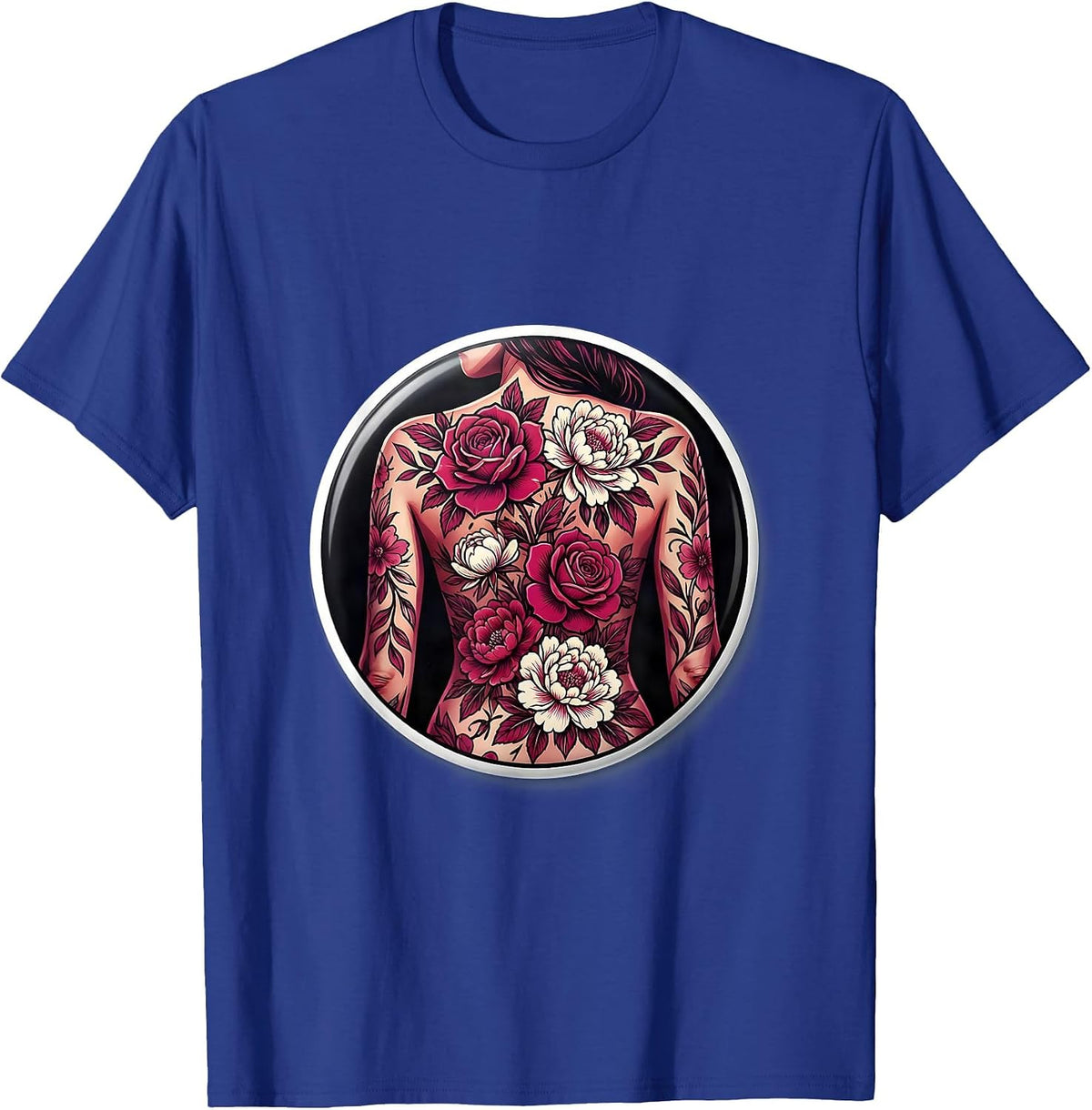 Floral Tattoo Back Art Gigi Design T-Shirt - Royal Blue