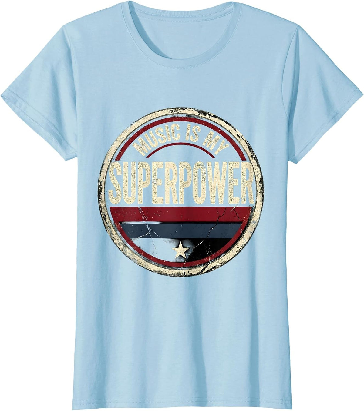 Music Is My Superpower Music Teacher Design T-Shirt - Baby Blue