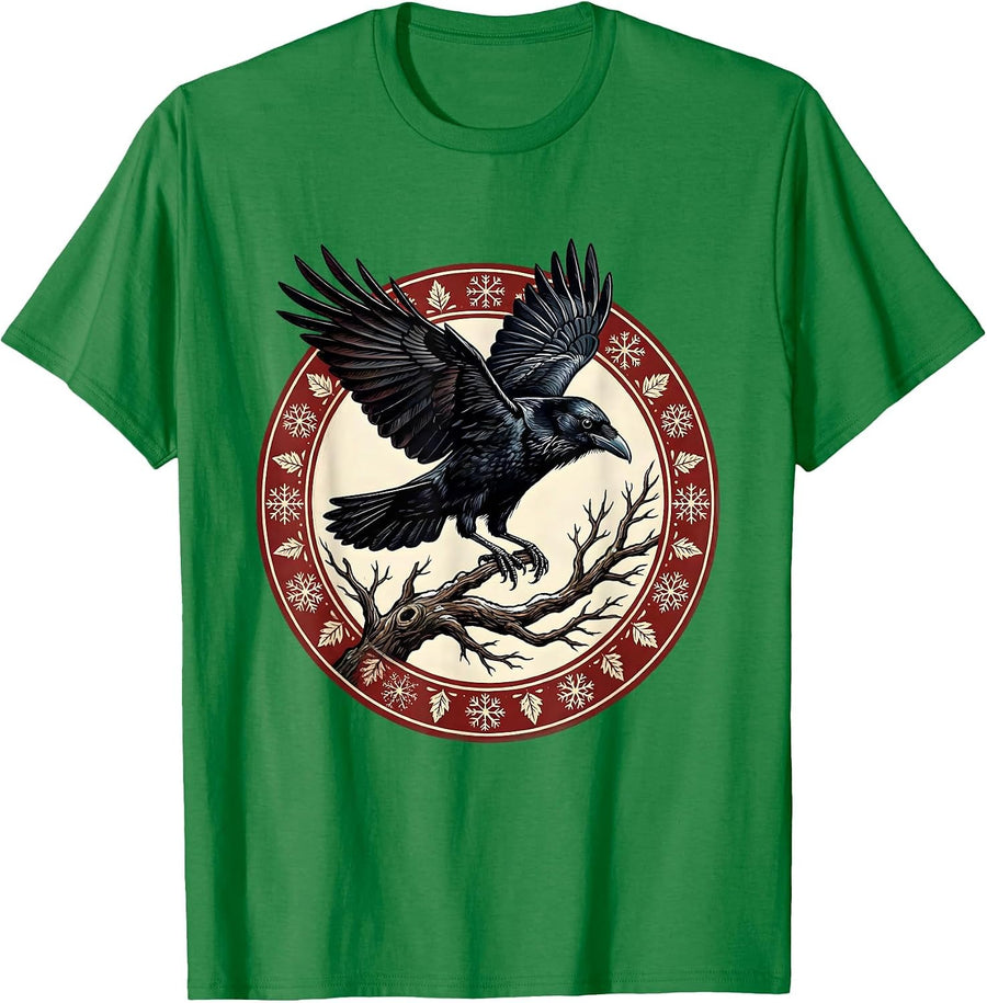 Men's Crow Launching From Bare Winter Branch T-Shirt - Kelly Green