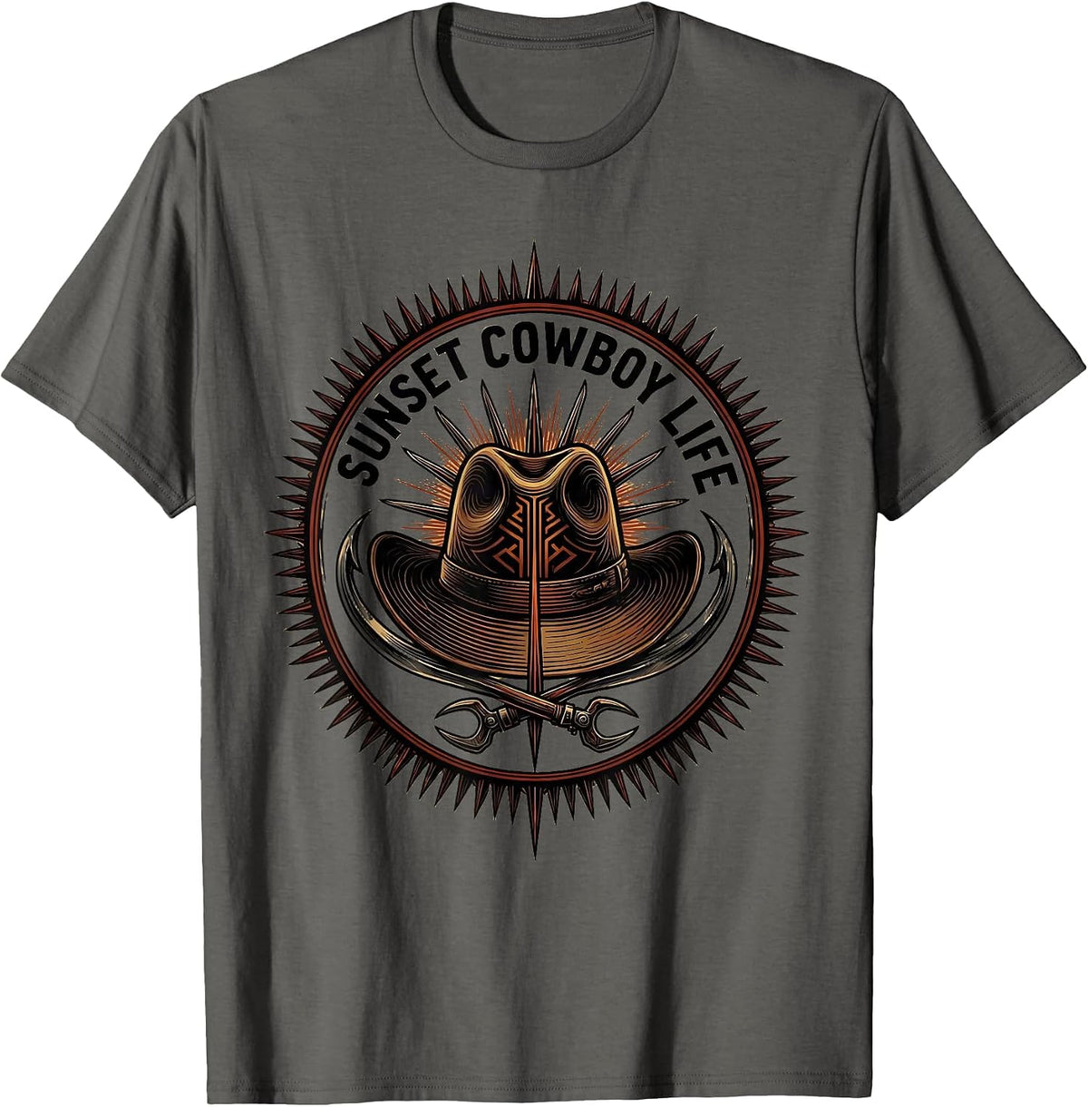 Men's Sunset Cowboy Life Western Graphic Design T-Shirt - Asphalt Grey
