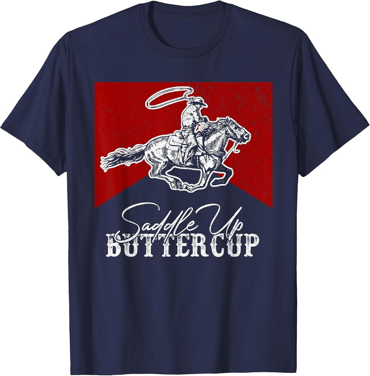 Western Life Country Cowboy Riding Horse Saddle Up Buttercup T-Shirt - Navy Blue