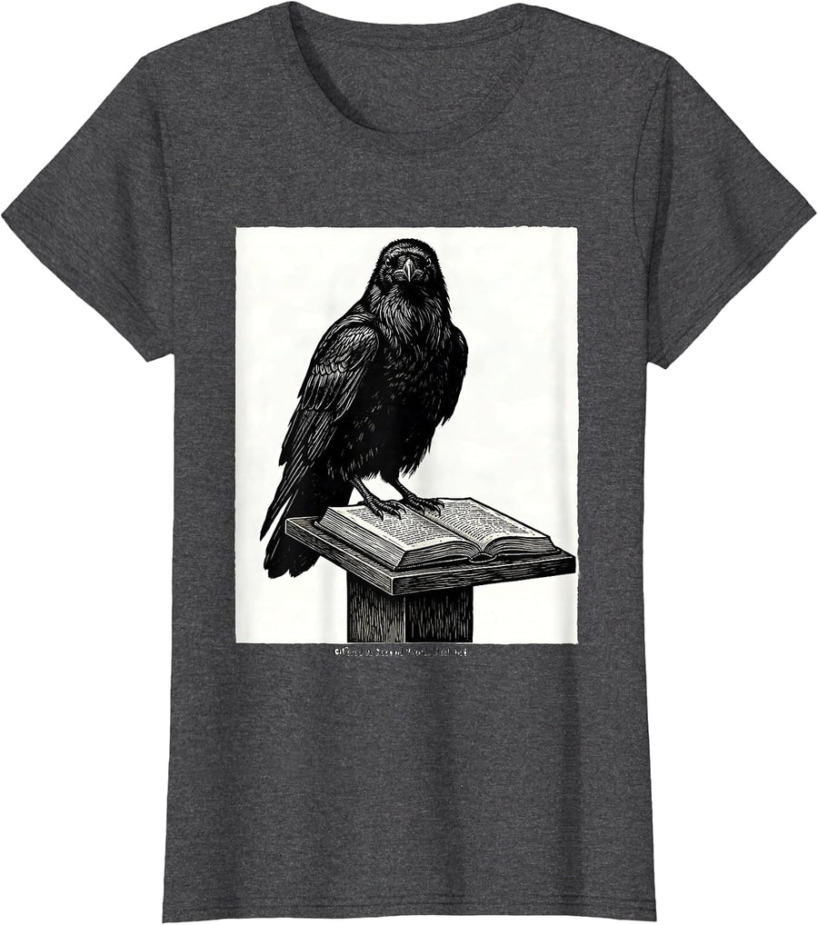 Women's Offered A Second Word Declined Gothic Edgar Allan Poe Raven T-Shirt - Dark Heather Grey