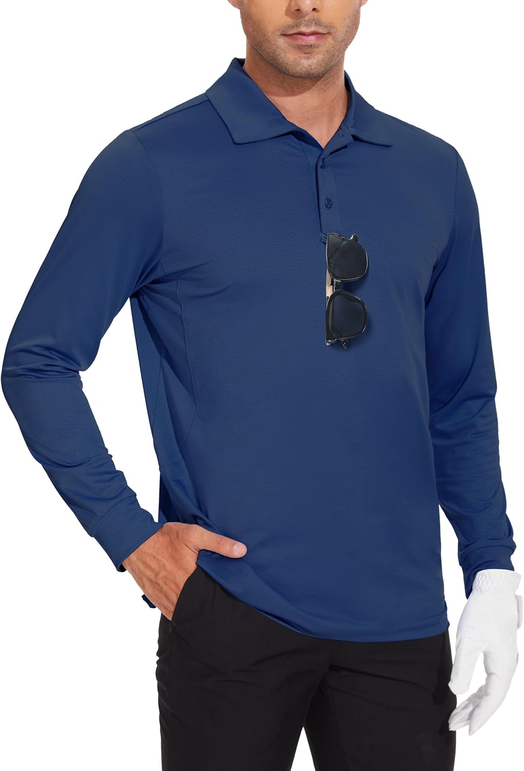 JWM Men's Long Sleeve Golf Polo Shirts with Collar Dry Fit Lightweight - Navy