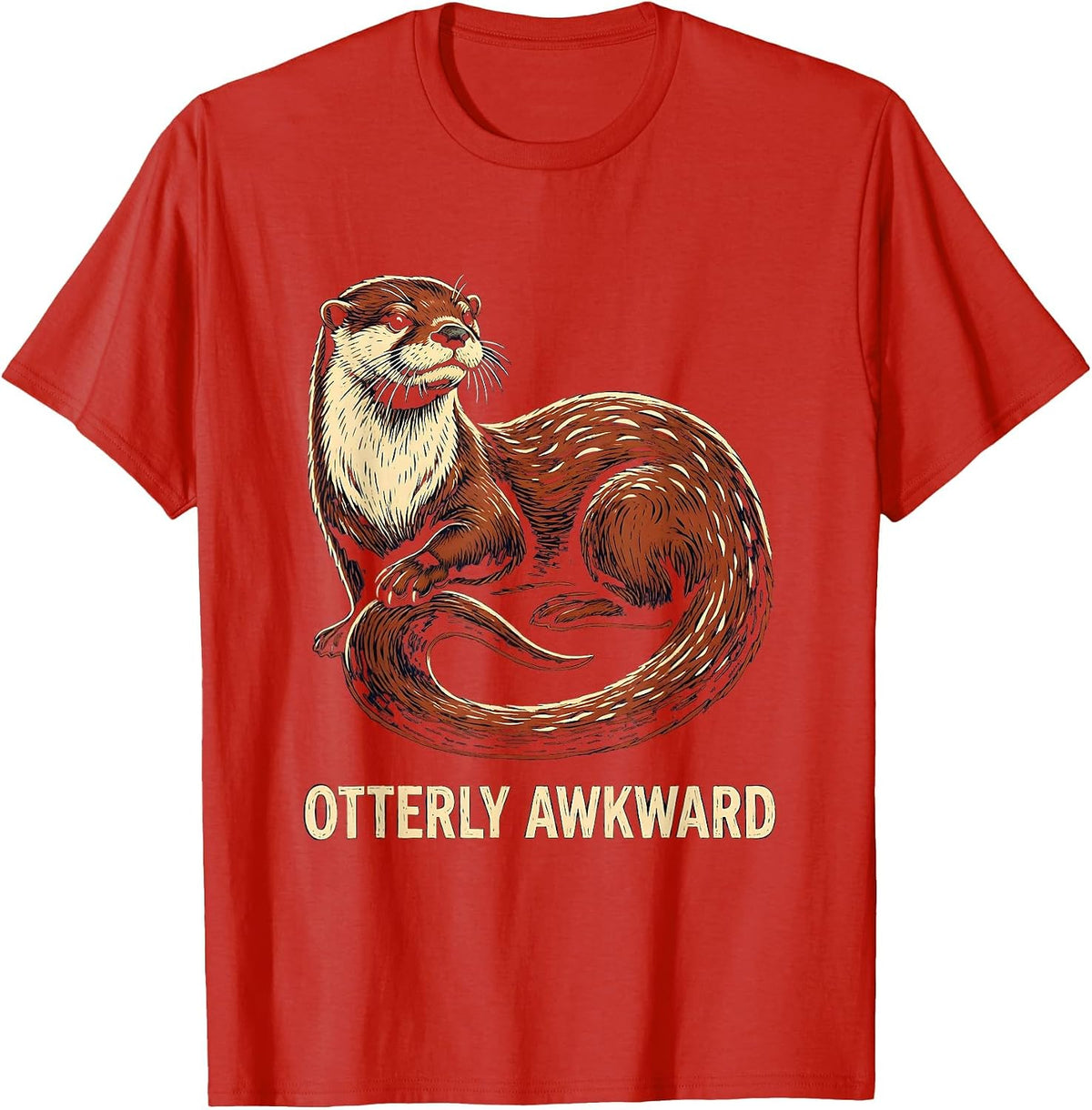 Men's Otterly Awkward Linocut Funny Otter Lover Gift For Kid Teen T-Shirt - Red
