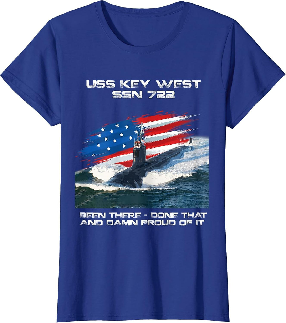 USS Key West SSN-722 American Flag Submarine Veteran Xmas T-Shirt - Royal Blue