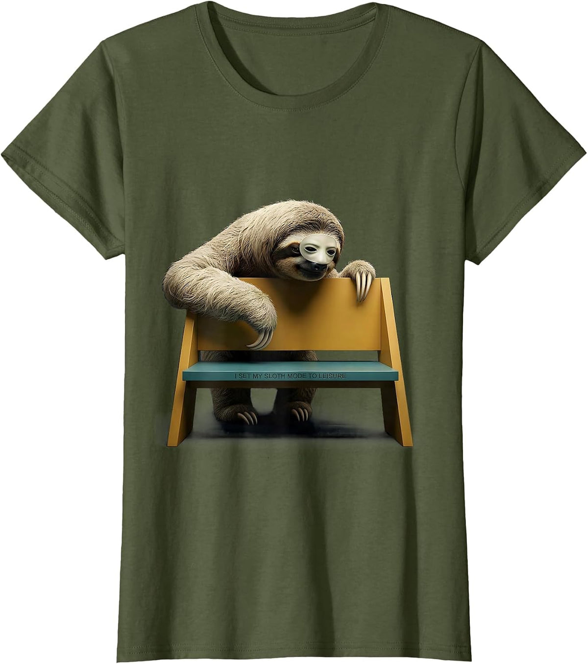 Women's I Set My Sloth Mode To Leisure Funny Sloth Humor Animal T-Shirt - Olive Green