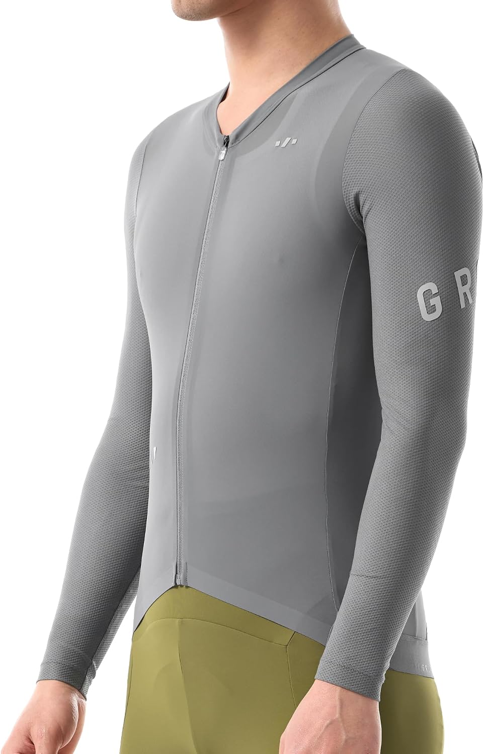 GRC Men's Cycling Jersey Long Sleeve 3+1 Pockets (Size Up) - Silver Gray