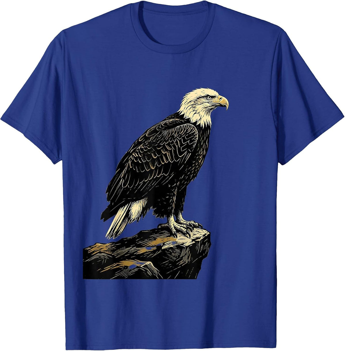 Men's Bald Eagle Linocut Wildlife Bird Lover Gift T-Shirt - Royal Blue