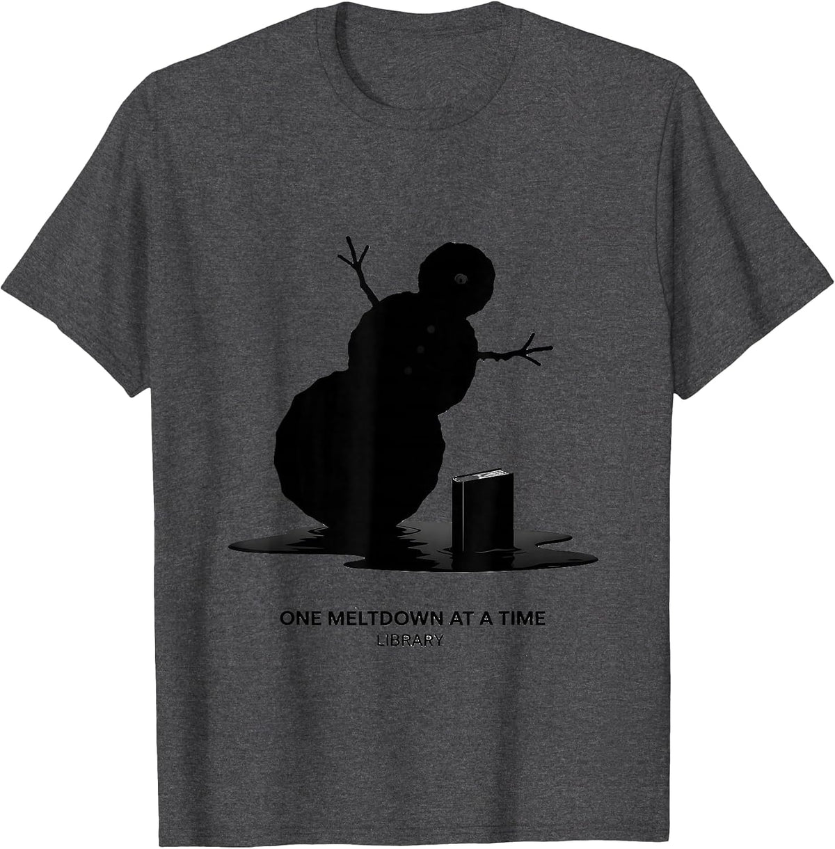 Men's One Meltdown At A Time Library Teacher Christmas Snowman T-Shirt - Dark Heather Grey