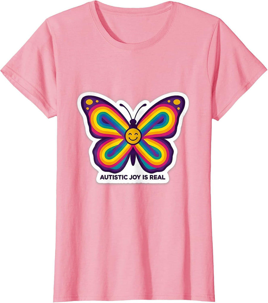 Women's Autistic Joy Is Real Autism Awareness Design T-Shirt - Pink