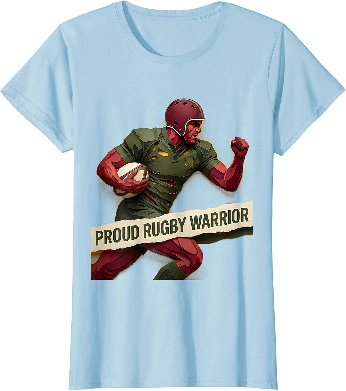 Proud Rugby Warrior Bold Graphic Design T-Shirt - Baby Blue