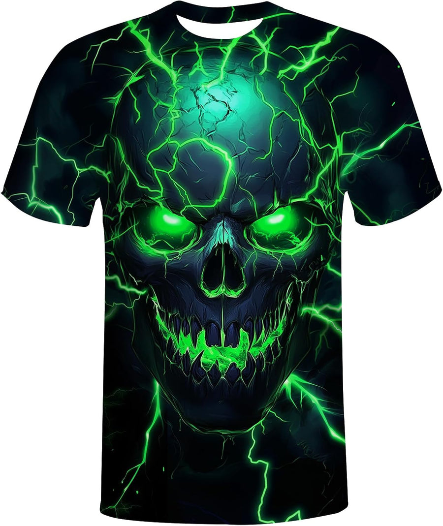 American Flag Skulll 3D Print Cool T Shirts Graphic Casual Summer Short Sleeve Novelty T-Shirt for Men Women - Green Skull