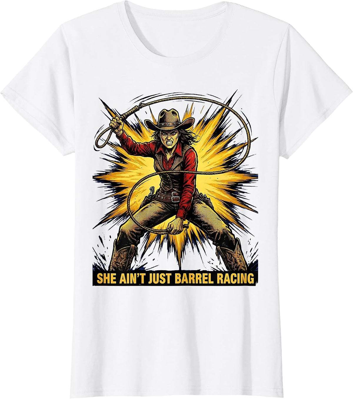 She Ain't Just Barrel Racing Rodeo Design T-Shirt - White