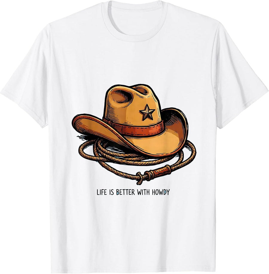 Men's Life Is Better With Howdy Western Saying Design T-Shirt - White