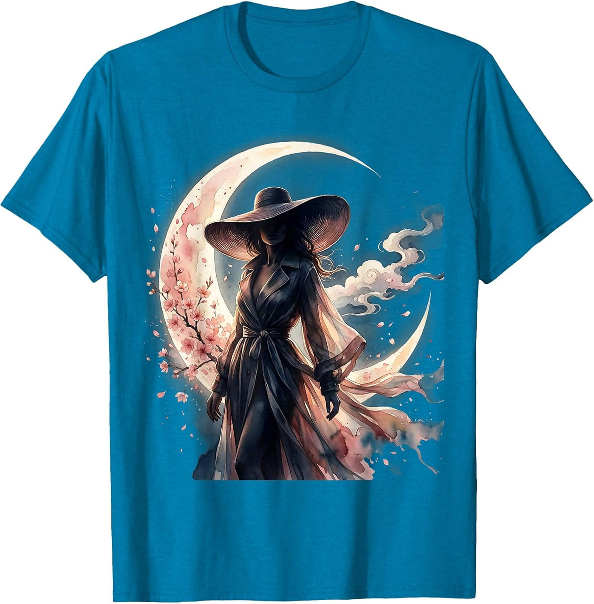 Gigi Fashionable Silhouette Crescent Moon Design T-Shirt - Sapphire Blue