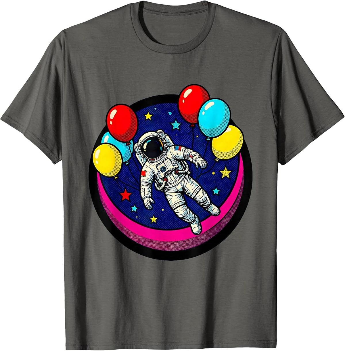 Men's 21st Birthday Astronaut Space Balloon Illustration T-Shirt - Asphalt Grey