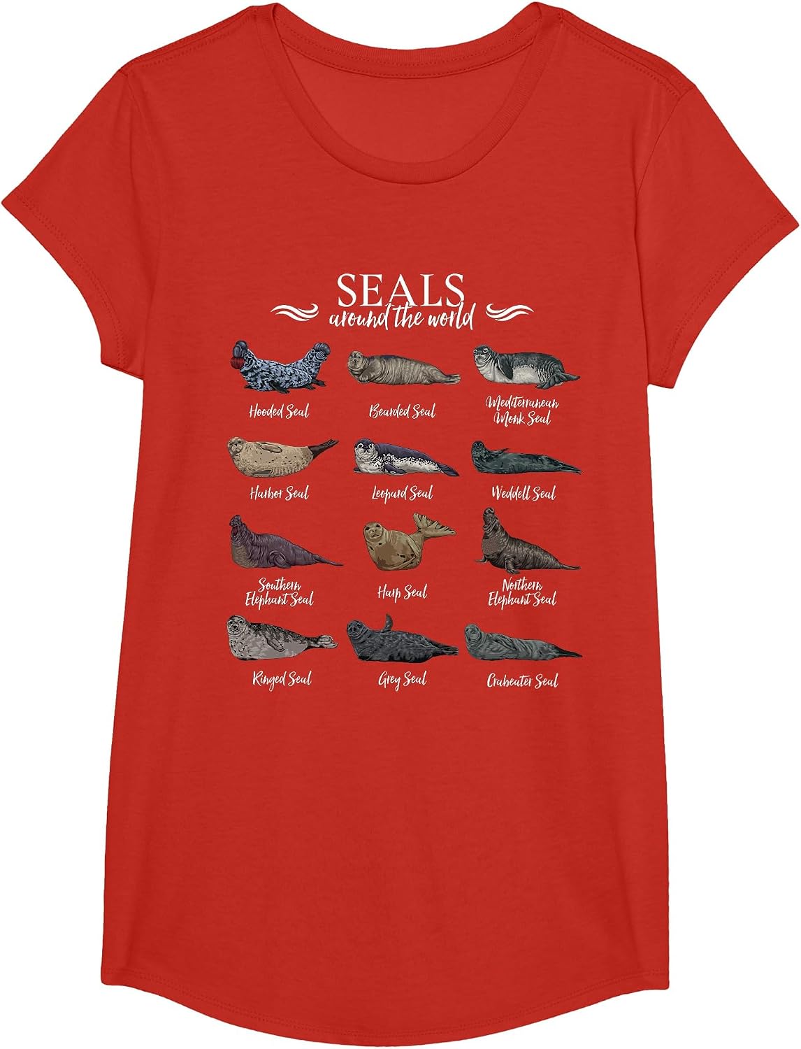 Seals Around World - Types of Seals T-Shirt - Girls Red