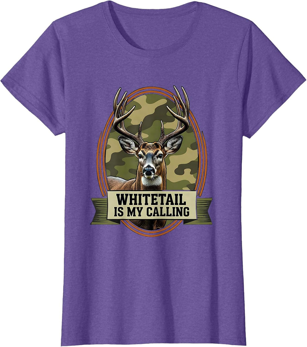 Whitetail Is My Calling Camo Deer Hunting Dad Humor T-Shirt - Purple Heather