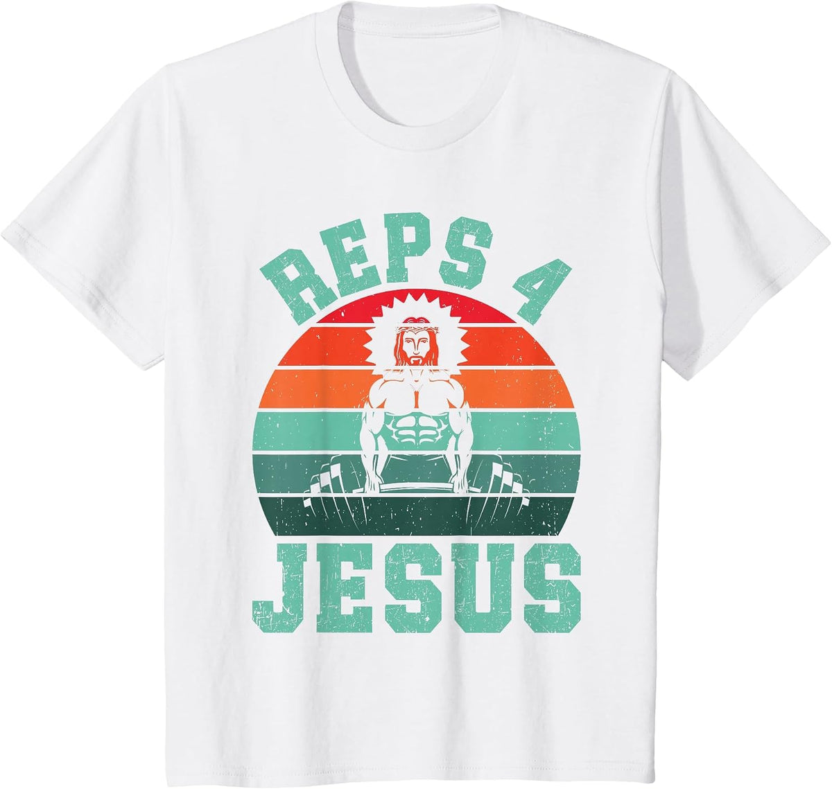 Jesus Reps 4 Jesus Christian Weightlifting Retro Fitness Gym T-Shirt - White
