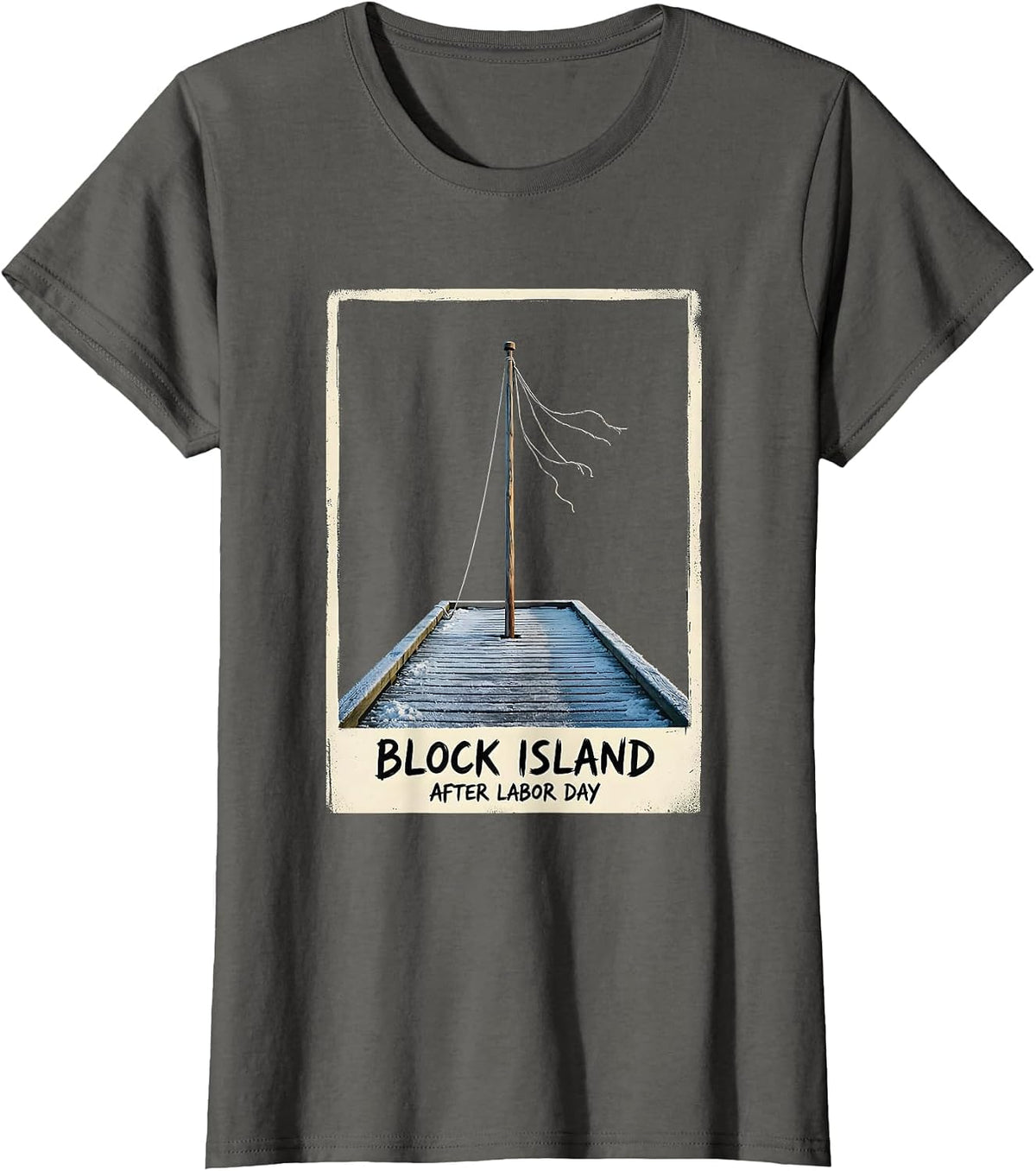 Women's Block Island After Labor Day Vintage Coastal Town Pride T-Shirt - Asphalt Grey