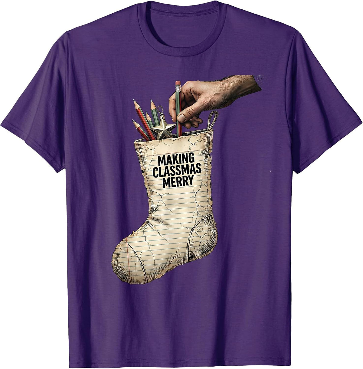 Men's Making Classmas Merry Distressed Teacher Christmas Classroom T-Shirt - Purple