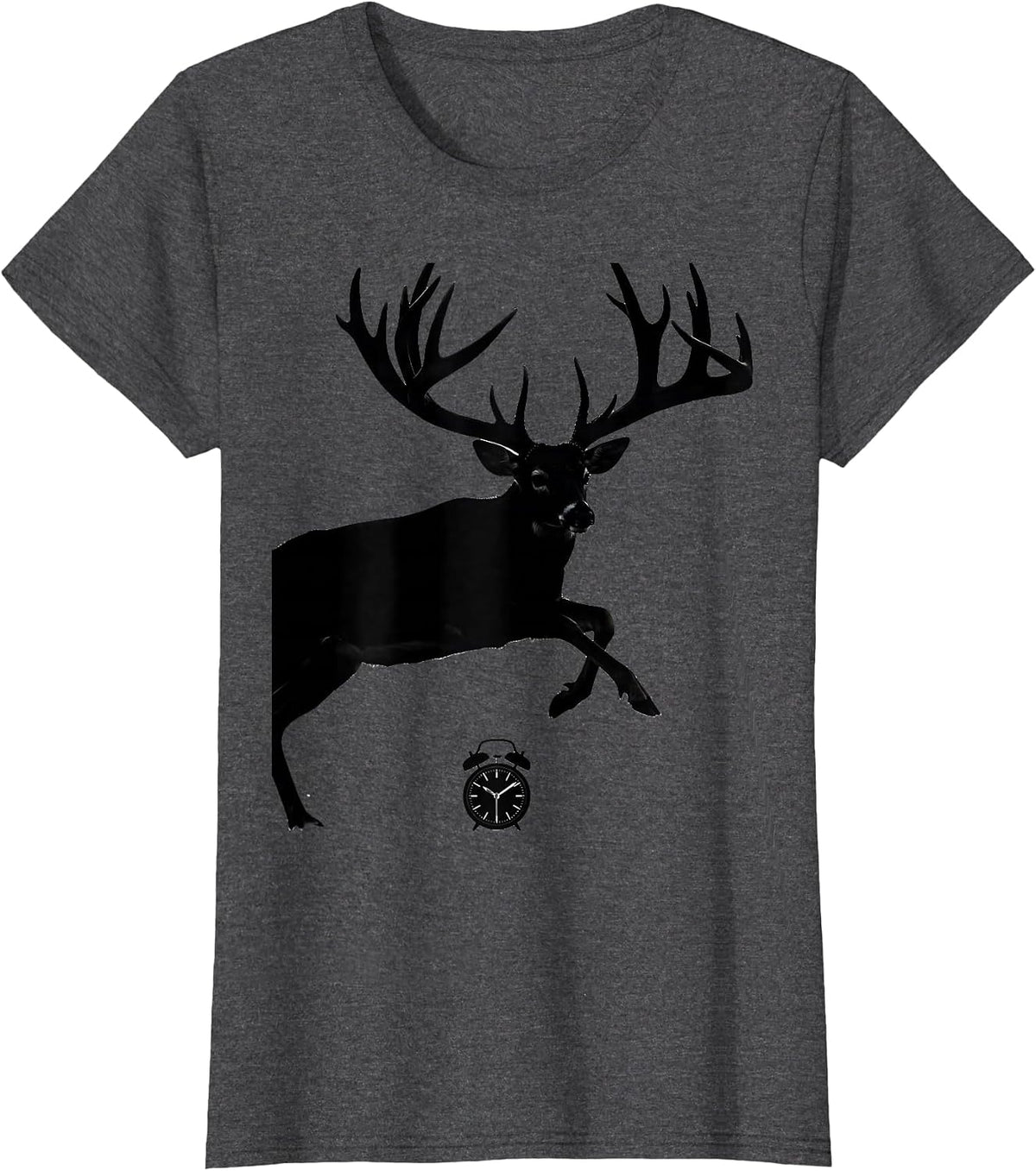 Women's Oversized Leaping Whitetail Deer Hunter Dad Humor T-Shirt - Dark Heather Grey