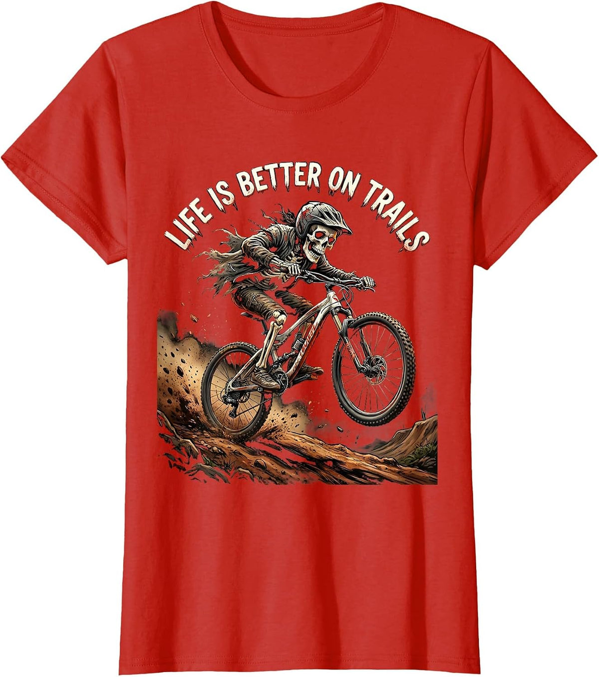 Life Is Better On Trails Mountain Bike Design T-Shirt - Red